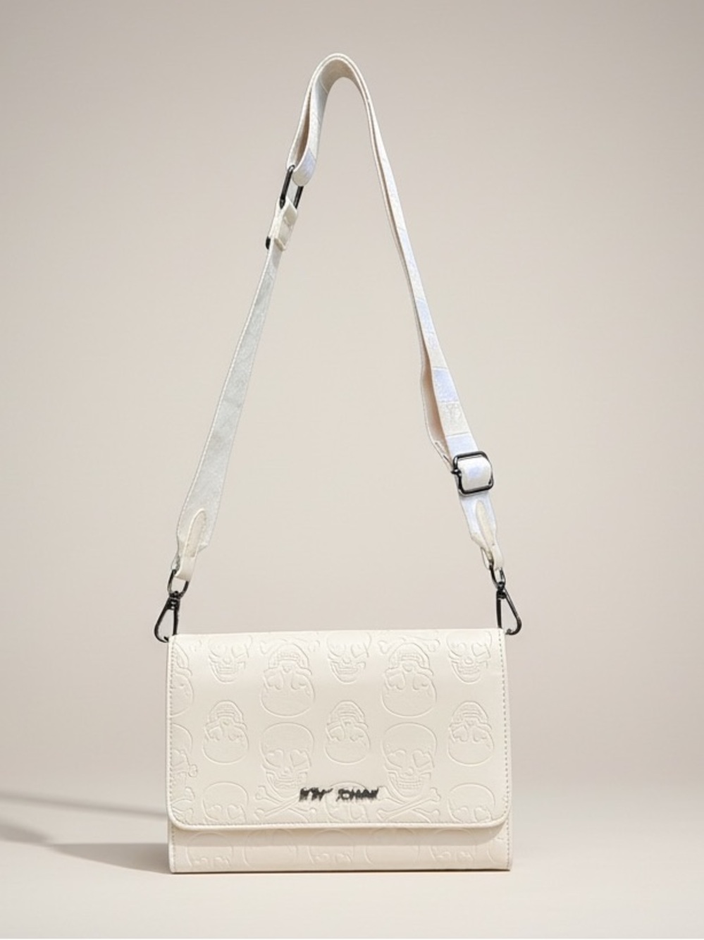 Betsey Johnson Cream Embossed Skull Crossbody Bag